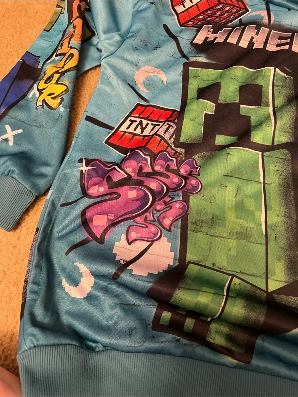 Minecraft Blue Graphic Hoodie with Creeper Art